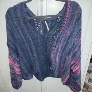 Free People long sleeve v neck sweater; purple, gray & pink tones
